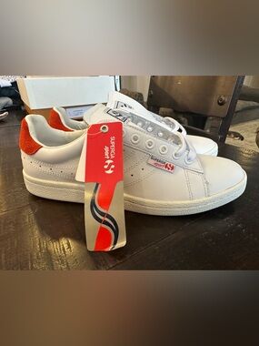 Superga White Sneakers with Red Accents